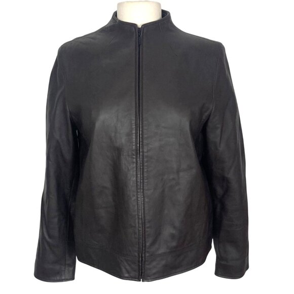 Lord & Taylor Womens Brown Leather Biker Jacket Medium Zip Front Classic Neutral - Picture 1 of 12
